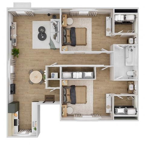 Floor plan for 2 beds, 1 bath, 935 sqft